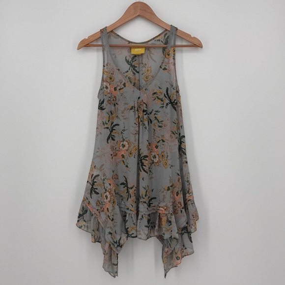 Maeve Tops - Anthropologie Maeve Magda Gauze Floral Handkerchief Tunic Top Size Small Gray